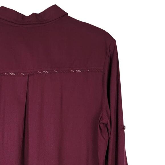 ETHEREAL by PAPER CRANE Anthropologie Wine Red Rayon Button Up Shirt - S - Picture 5 of 8